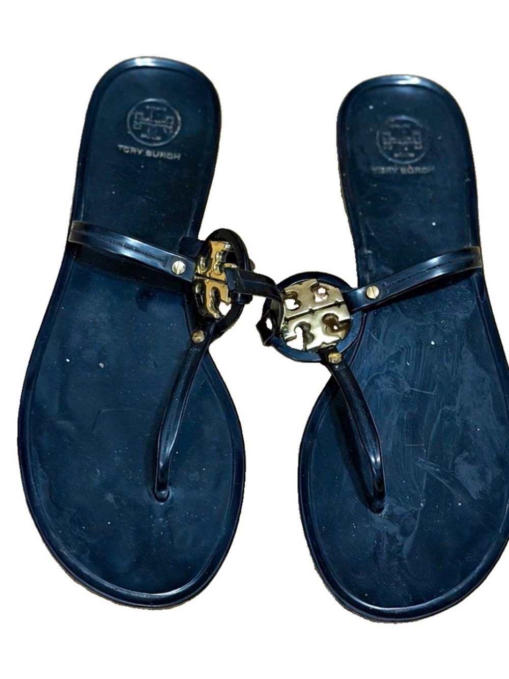 Tory Burch Navy/Black Logo Jelly Thong Sandals - Picture 1 of 7